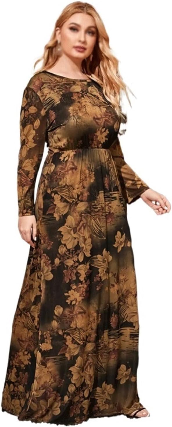 JSEIAJB Dress Women Long Sleeve Retro Floral Print Vintage Dress Pockets Maxi Clothing