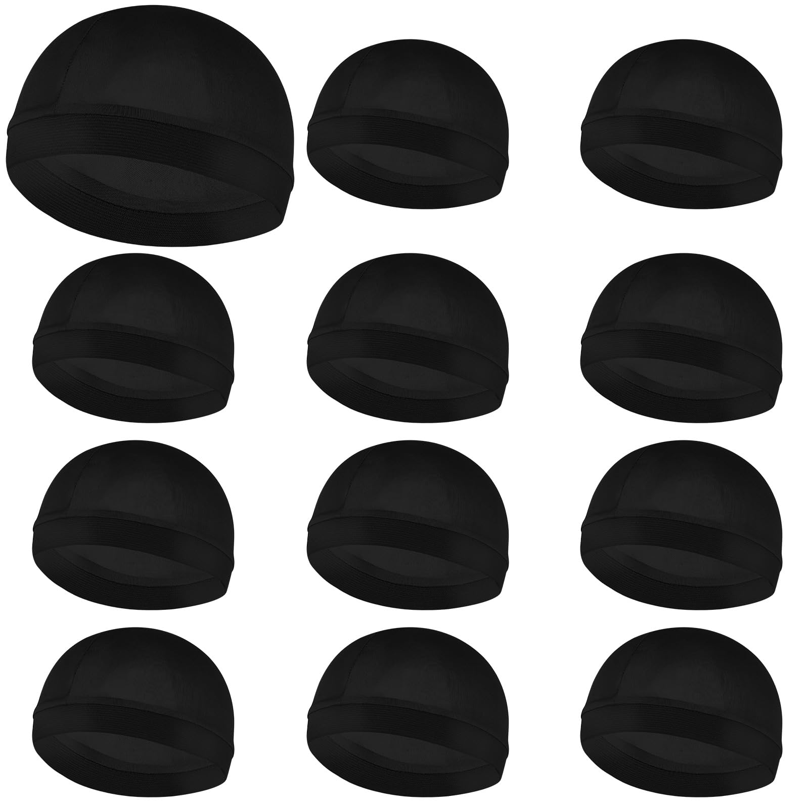 Molain 12Pcs Wave Cap for Men, Silky Durags Elastic Band Wave Caps for 360 540 720 Waves Soft Breathable Satin Durag Unisex Adults Kids Skullies Beanies Hats Shower Cap Black