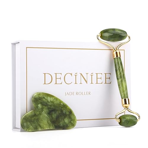 Deciniee Juego de rodillo de jade y Gua Sha  masajeador facial de belleza y herramienta Guasha para cara, ojos, cuello, cuerpo  2 en 1 para el