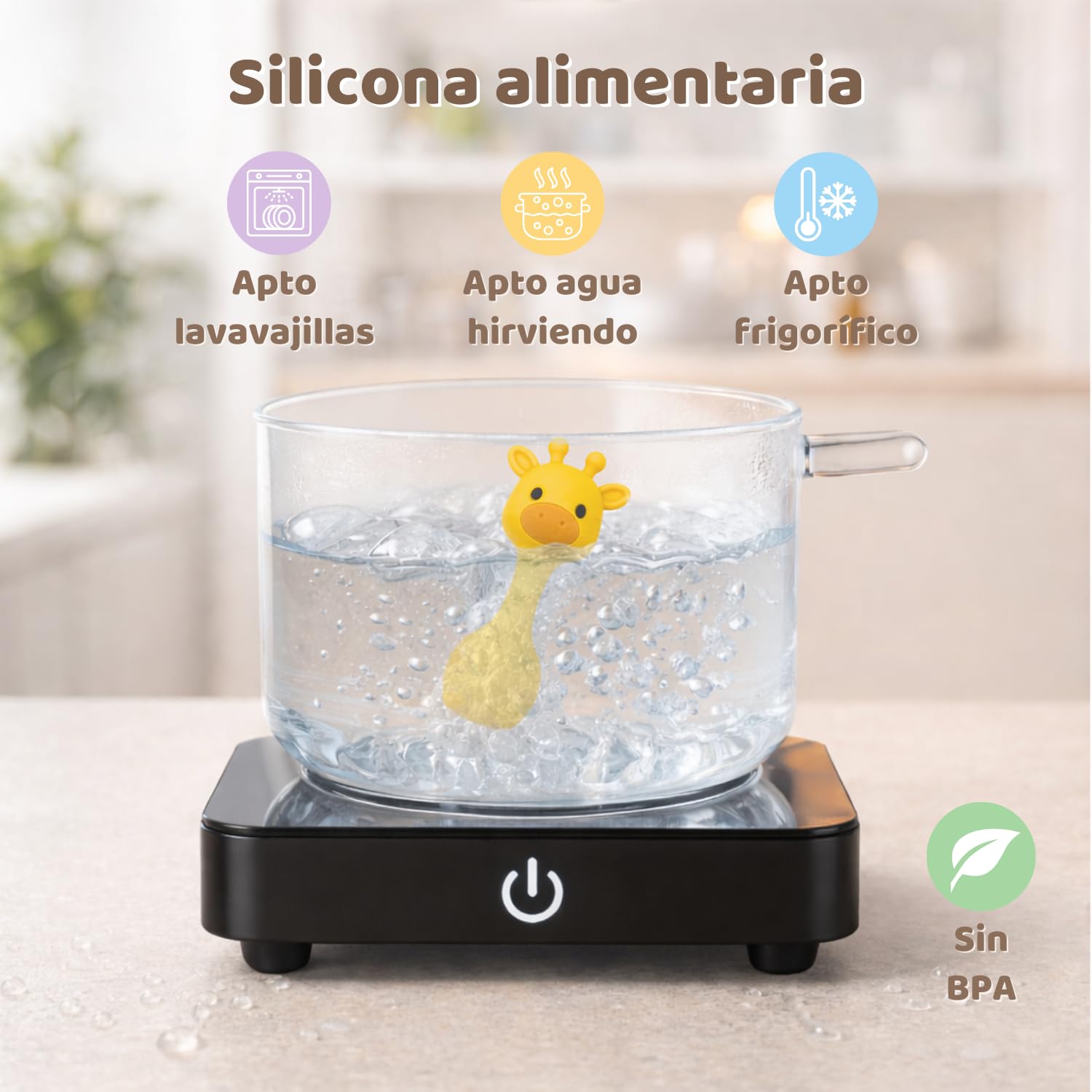MuyPetit Jirafa Sonajero Stick – Mordedor De Silicona Refrescante Para Bebés De 3 A 12 Meses, Libre De BPA