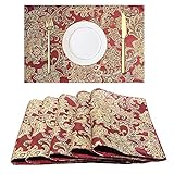 Luxury Retro placemats for Dinner Table Set of 6,Machine Washable Fabric Placemats Non-Slip Heat Resistant Indoor Dining Table mats placemats (Red, Set of 6)