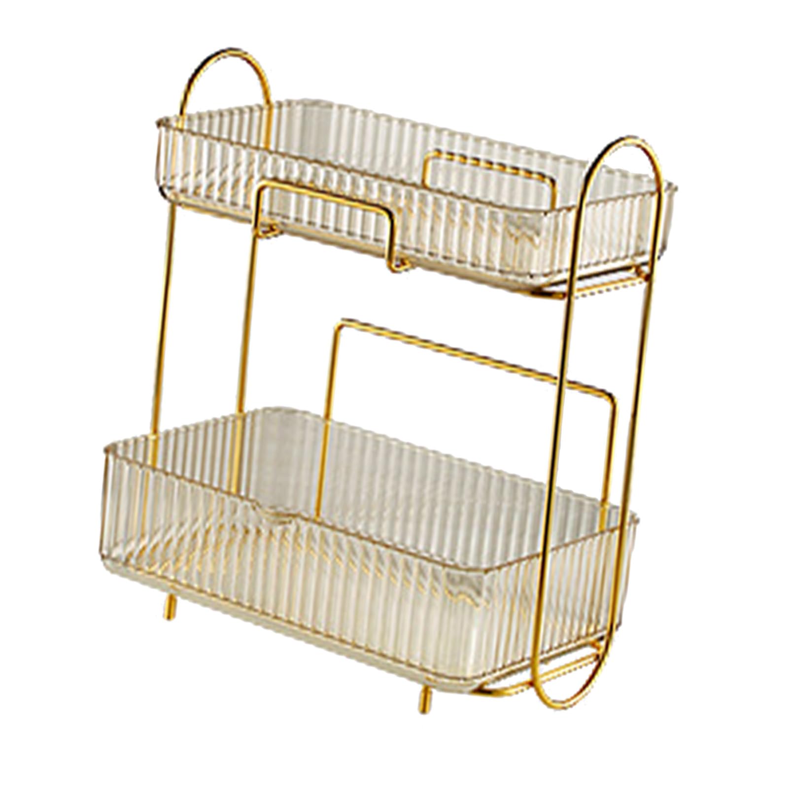 Organizador de encimera de baño de 2 Niveles, Estante de Maquillaje de plástico Gran Capacidad de Gran Capacidad Bandeja de Cuidado (ámbar)