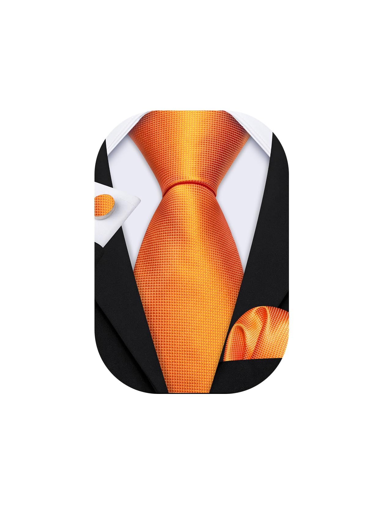 Barry.wang Men's Orange Tie Set With Handkerchief Cufflinks Silk Party Necktie