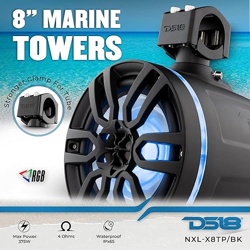 Miniatura 2 de DS18 Altavoces de torre resistentes al agua con amplificador y receptor de audio Bluetooth impermeable, 2 x 8 altavoces Wakeboard con LED RGB