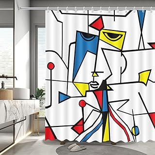 MEHOFOND Abstract Geometric Shower Curtain Mondrian Style Bathroom Curtain Home Decor Mid Century Art Shower Curtains Fabric Waterproof Shower Curtain with 12 Hooks 72x72 Inch