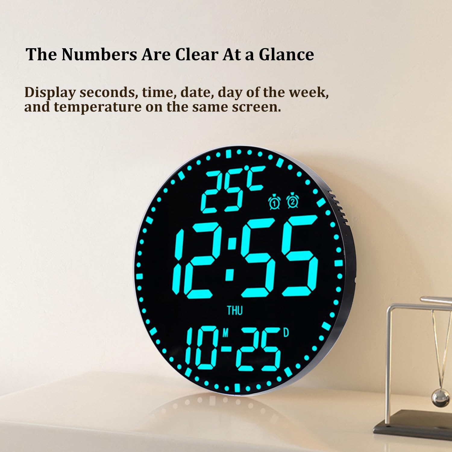HZDHCLH Horloge murale numérique 12" LED avec télécommande réveil