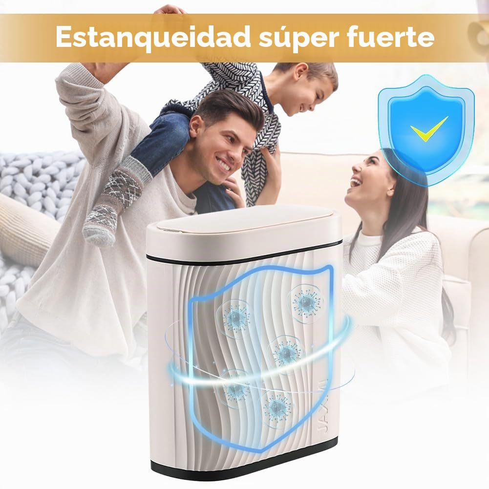 Cubo de Basura para Baño y Habitación 8L, Cubo de Basura Anti Olor Automático con Sensor, Para Baño y Cocina, Blanco