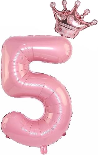 Juego de globos de corona número 5 rosa de 32 pulgadas globos de 5 cumpleaños para niñas decoraciones de fiesta de 5 cumpleaños para niños 5