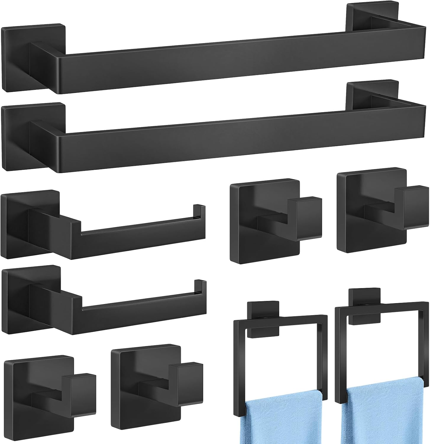 10-Pieces Bathroom Accessories Set, 16 Inch Bath Towel Bar Set, Matte Black