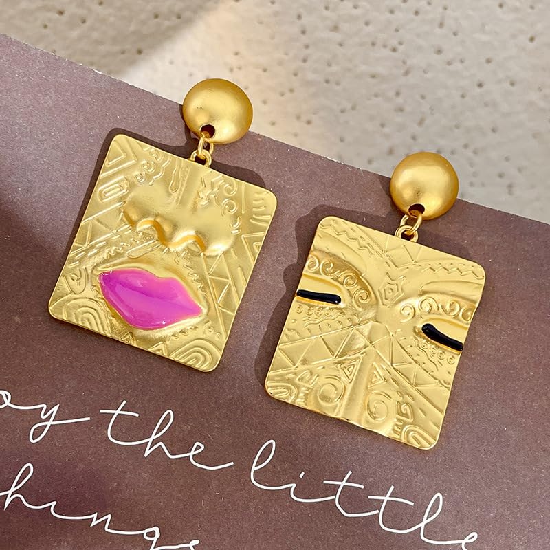Abstract Unique Human Face Earrings for Women Asymmetrical Woman Face Dangle Earrings Vintage Lips Chic Earrings Art Jewelry3