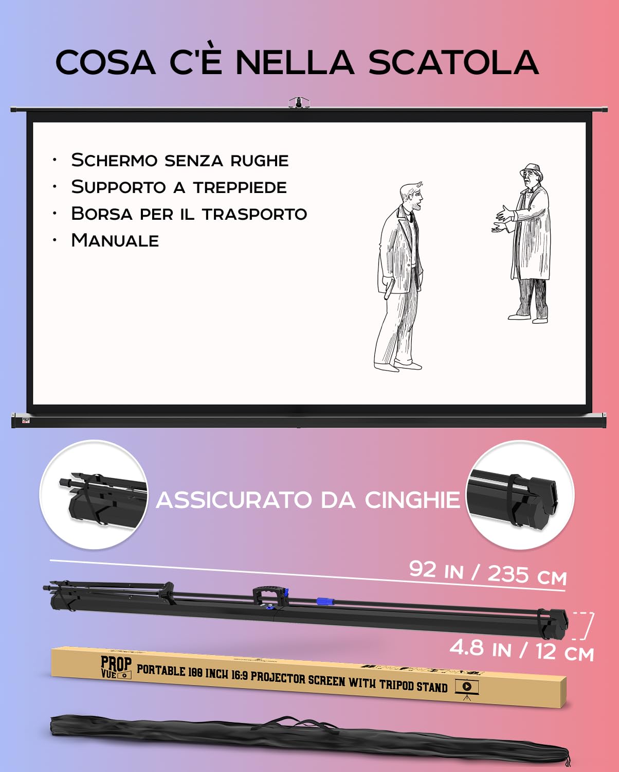 Telo Proiettore 100 Pollici - Porta il Cinema a Casa Tua con Questo Schermo per Proiettore da 16:9 Privo di Pieghe - Telo per Proiettore Portatile per Interni ed Esterni - Con Borsa e Treppiede