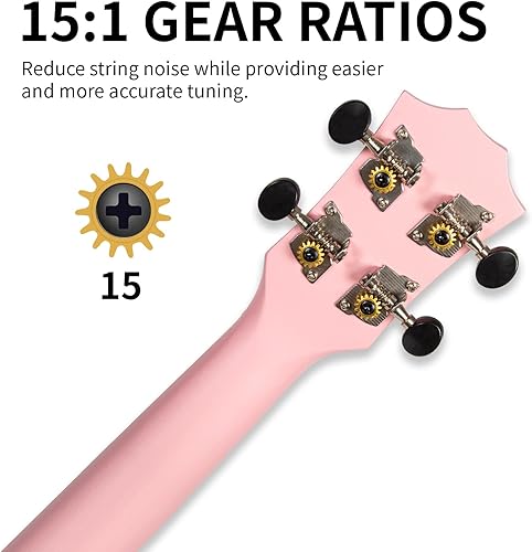 Miniatura 29 de AODSK Ukelele soprano para principiantes, kit de ukelele de 21 pulgadas con bolsa de concierto, correa, sintonizador de cuerda de nailon, 4 púas