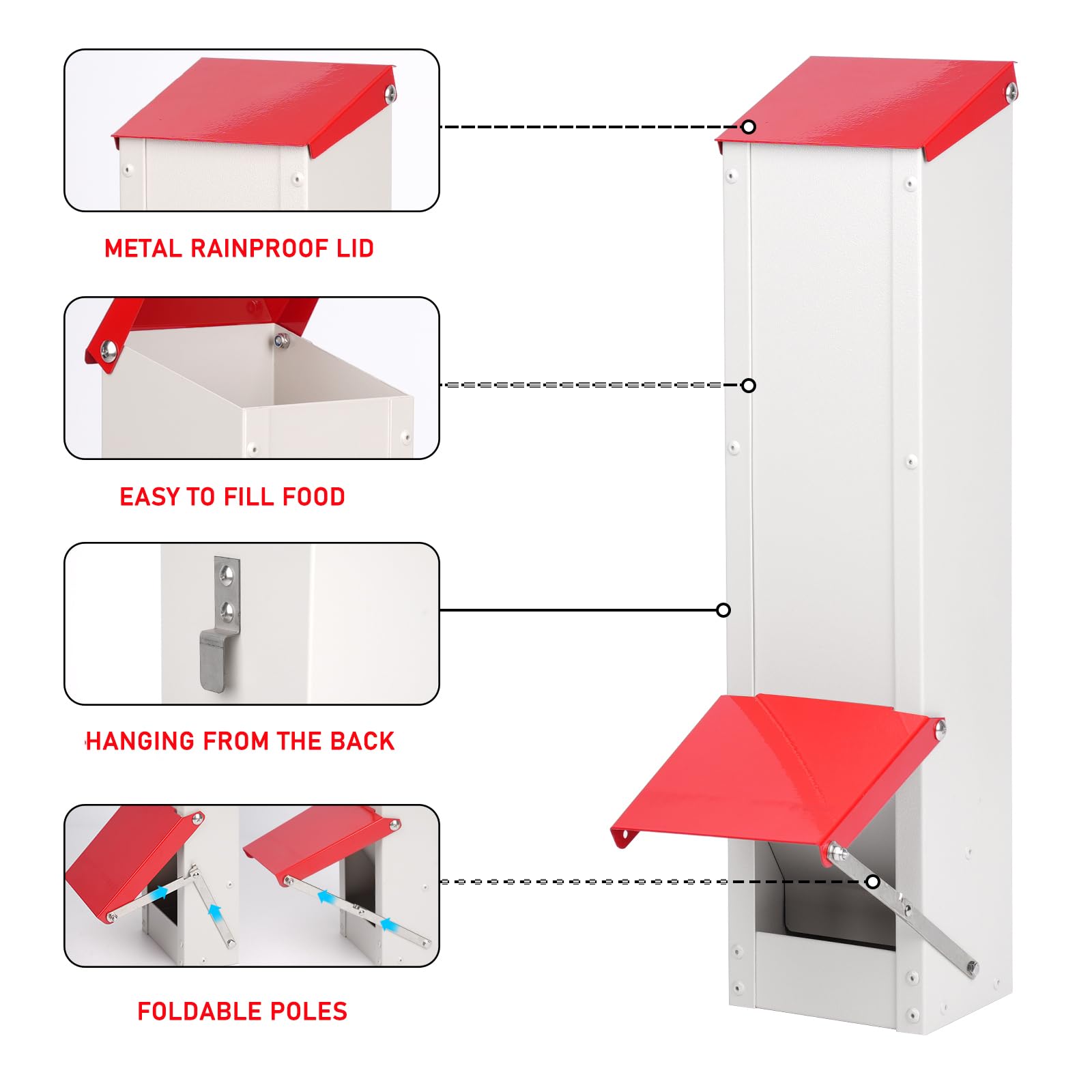Comedero de pollo galvanizado para colgar pollos, alimentador automático de metal, dispensador de alimentación para pollos, comedero para aves de corral con tapa, soporta 8 libras para pollos
