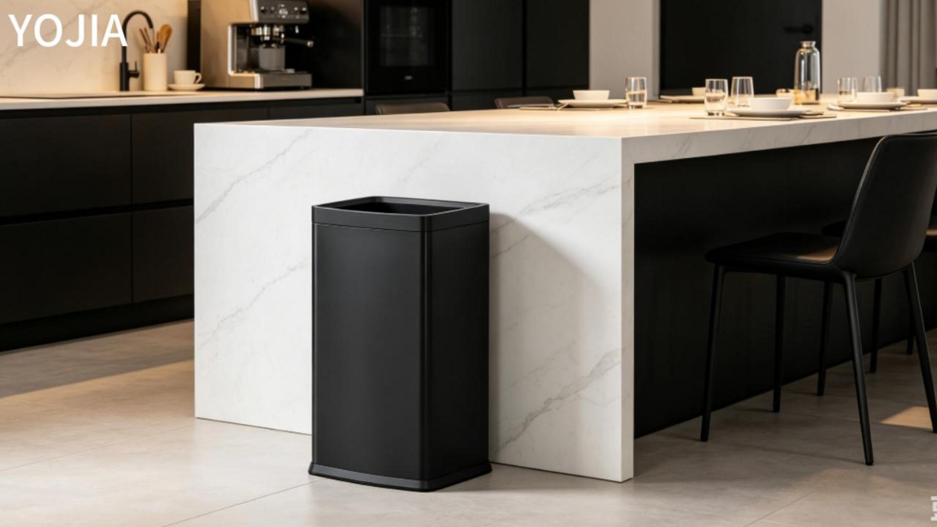 Image of 6.6 Gallon /25L Stainless Steel Square Trash Can, Large Capacity Kitchen Garbage Can, Business Trash Bin, Tall, Elegant, Black Waste Basket, for Home, Office, Hotel (25L Black)