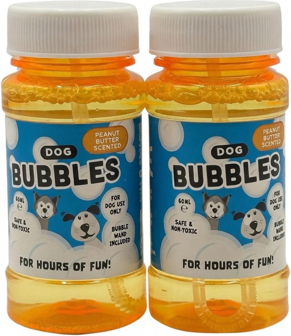 Pet Guru Play Bubbles for Dogs – Non-Toxic, Beef Scented or Peanut Butter Scented For HOURS of fun (YELLOW, 120ML PACK OF 2)
