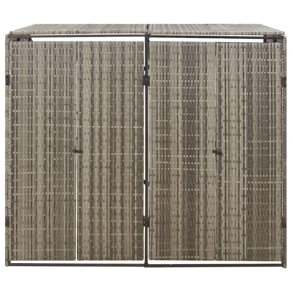Cache Poubelle Extérieur Double, Abri Rangement de Poubelle Double Gris 140x80x117 cm Résine tressée