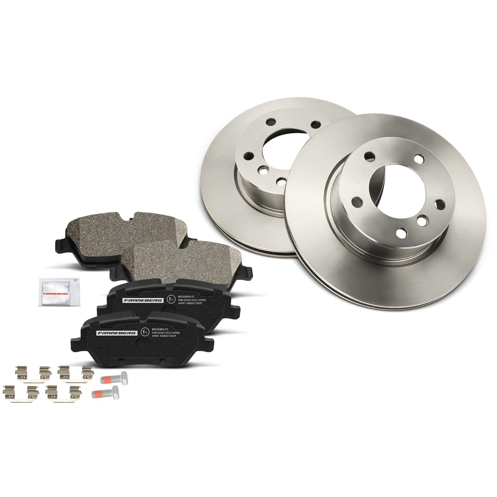 Frankberg 2 discos de freno + 4 pastillas de freno | Compatible con: Serie 1 Convertible E88, Serie 1 E81, Serie 1 Coupé E82, Serie 1 E87