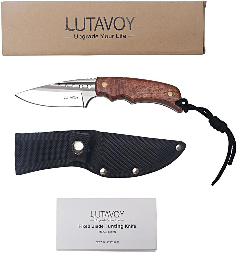 Fixed Blade Knife Figured Wood Handle Nylon Sheath Gifts for Camping Hunting OK2N