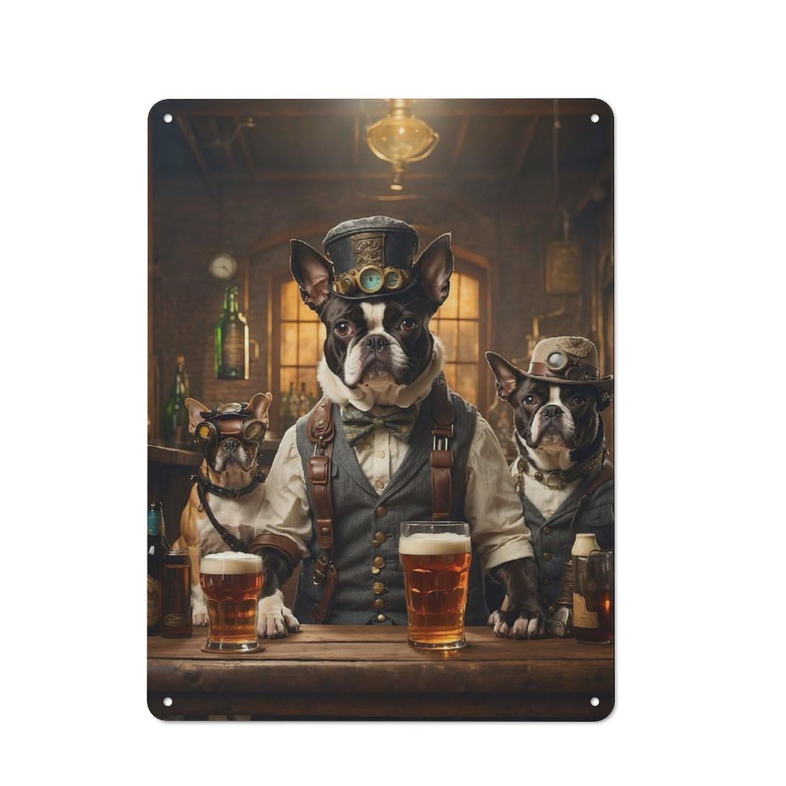 Retro Boston Terrier Beer Dogs Metal Wall Plaque 40x30cm, Nostalgic Wall Art for Living Room, Hallway, Kitchen Or Cafe