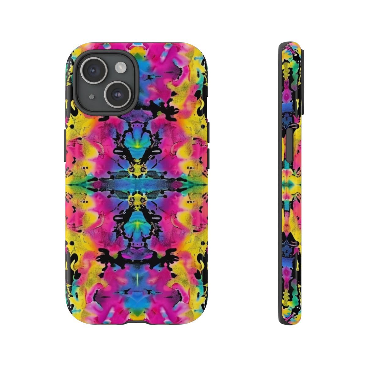 Motif abstrait multicolore vif pour coque iPhone 15 rigide anti-choc - 4