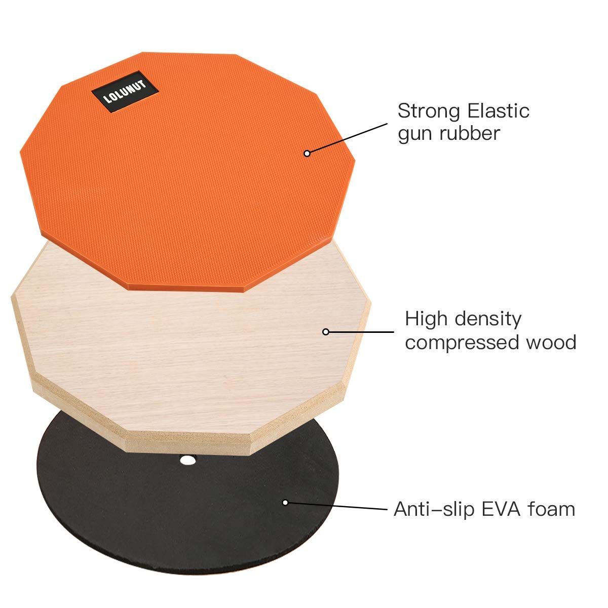 Pad de batterie d'entraînement silencieux double face en caoutchouc souple avec bâtonnets de batterie en bois massif 20 cm - Orange