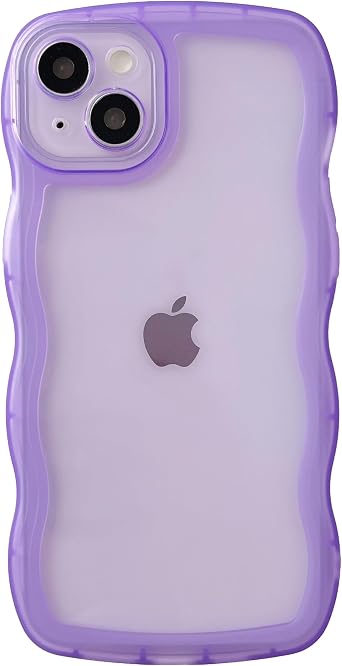 Caseative for iPhone 14 Plus Case,Solid Color Curly Wave Frame Clear Soft Phone Case Purple,14 Plus