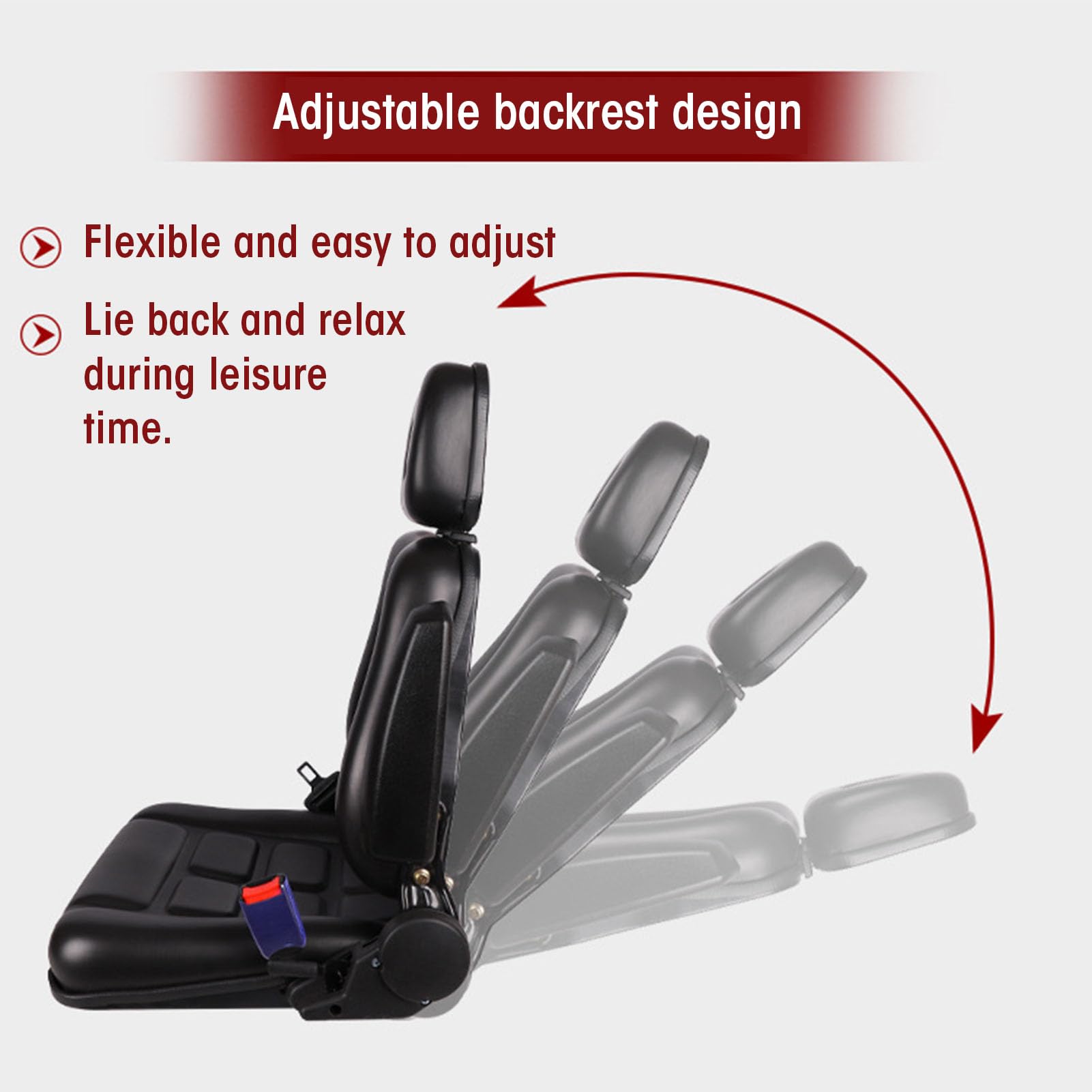 Ergonomischer Universal-Gabelstaplersitz mit Verstellbarer Kopfstütze und Sicherheitsgurt, Geeignet für Kompaktlader und Rasenmäher, PVC-Material (Mit Armlehne)
