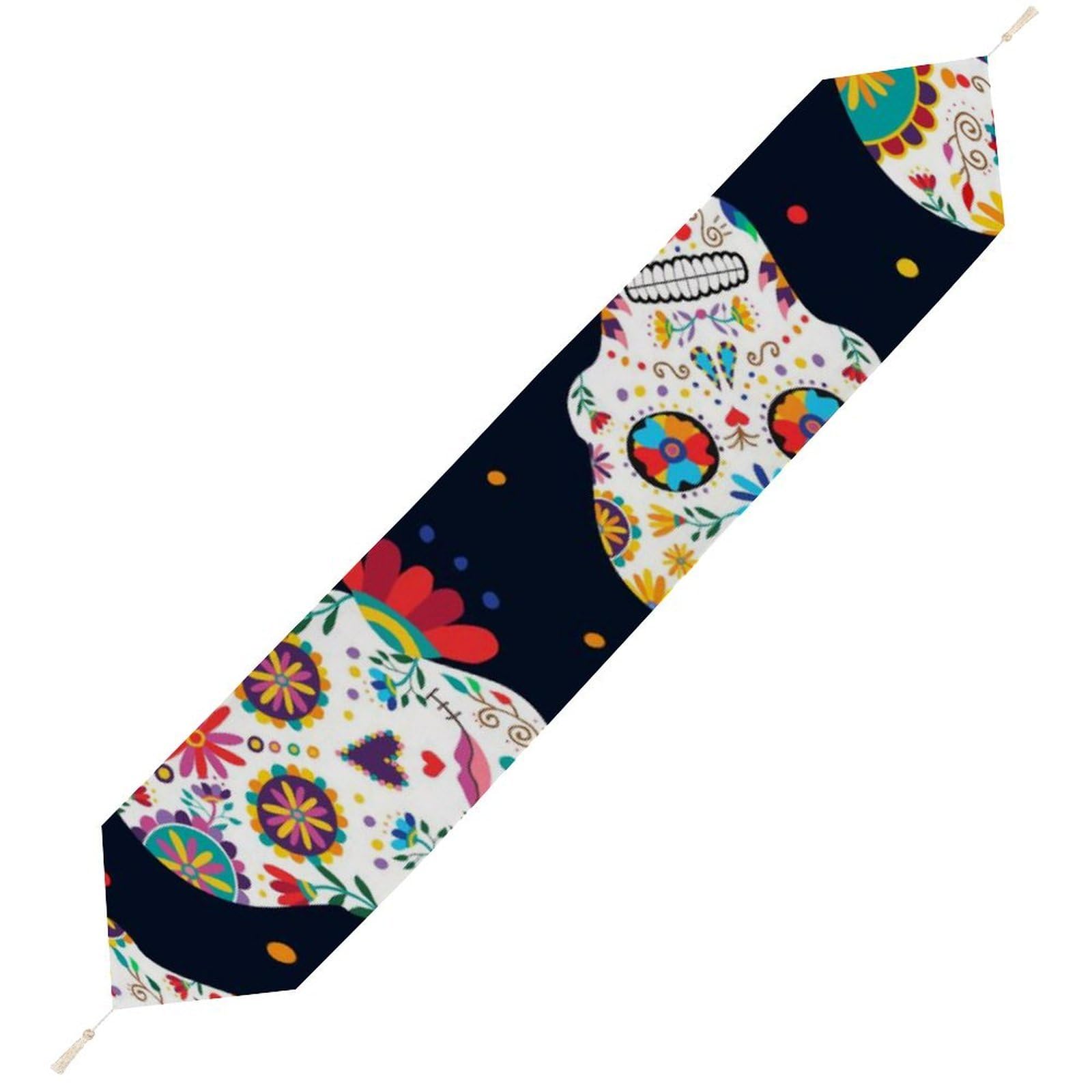 JZemdybill 229*33cm Table Runner with Tassel, Mexican Sugar Skull Table Runner, Table Decoration for Kitchen, Party, Restaurant