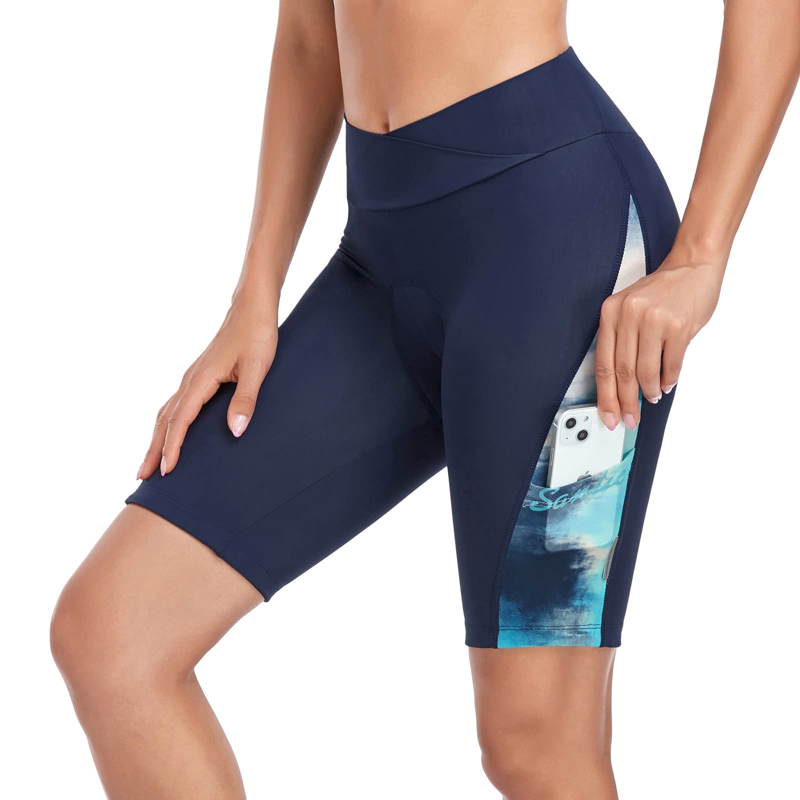 Santic Short de cyclisme rembourré pour femme - Séchage rapide - Poches latérales respirantes