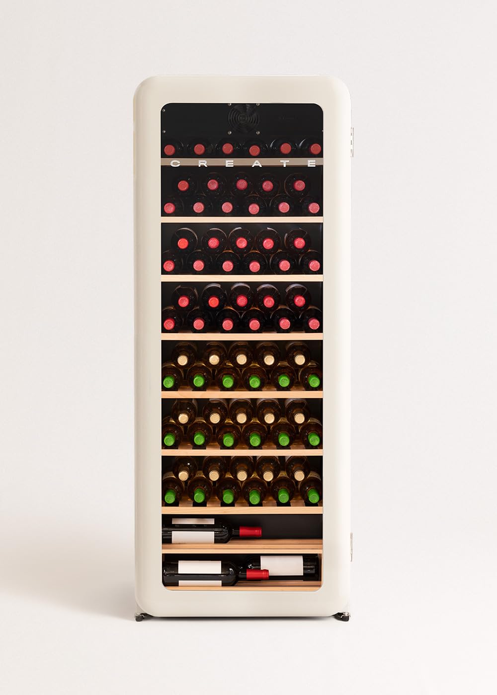 CREATE/WINECOOLER RETRO XXL/Cave à vin électrique 76 bouteilles, blanc cassé/Design rétro, 208L, bouteilles 75cl, matériaux robustes