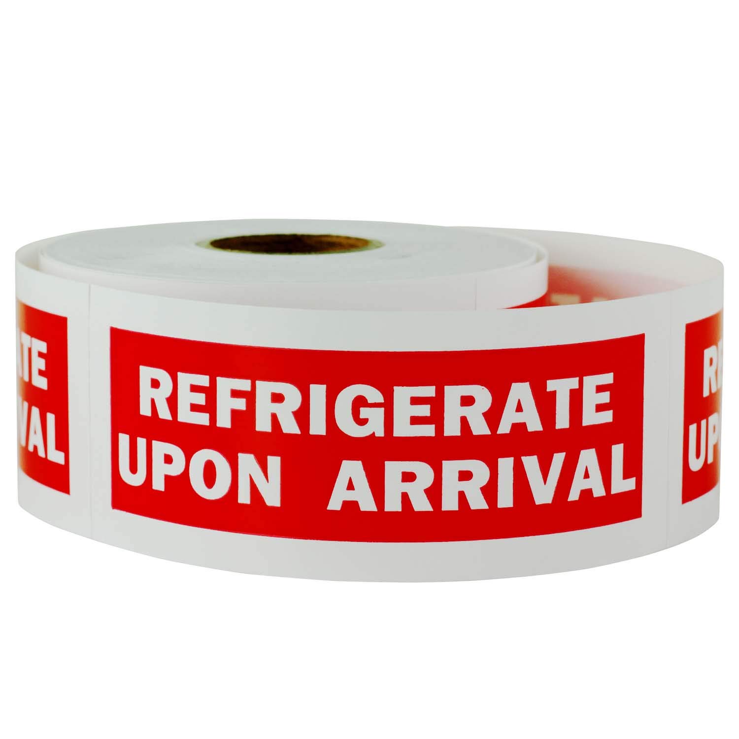 1200 calcomanías para refrigerar al llegar, 1.5 x 4 pulgadas, etiquetas para refrigerar al llegar, instrucciones de advertencia, etiqueta de precaución para perecedero, rojo, 4 rollos de 300 etiquetas