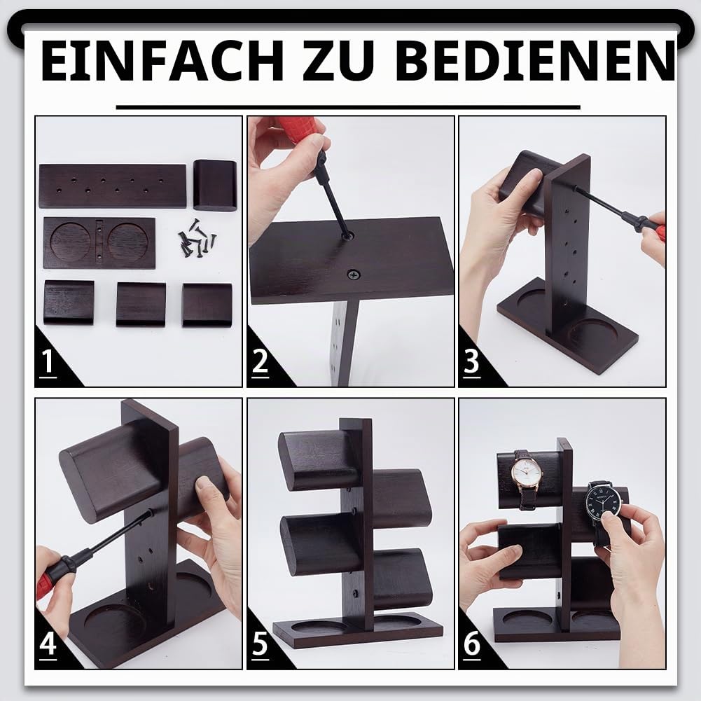 PH PandaHall Uhrenhalter Stand, Uhrenständer aus Holz Mehrere Uhr Organizer Holz Verkaufsständer Turm Präsentationsständer für Vatertag Ringe Armbänder Halsketten Geschenk Männer Frauen, Kokosbraune