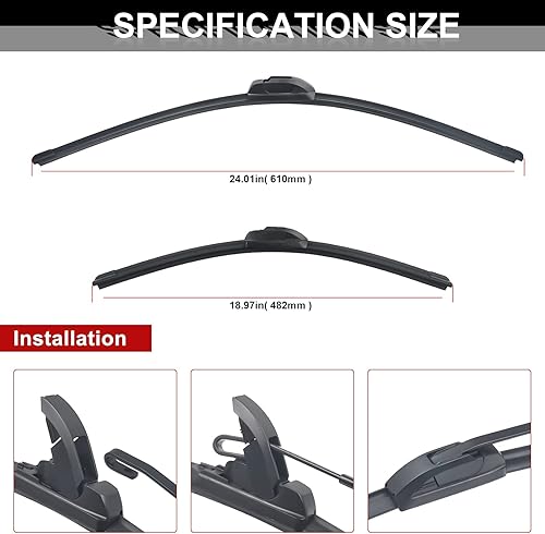 Miniatura 3 de Triumilynn Juego de limpiaparabrisas delantero de 13 pulgadas + 13 pulgadas para brazo de limpiaparabrisas con gancho JU (paquete de 2)