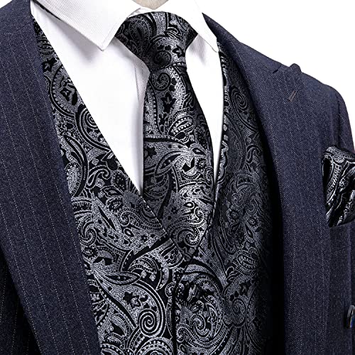 Image of Barry.Wang Mens Suit Vest Paisley /Flower Silk Jacquard Waistcoat Ties Set Formal /Leisure 5PCS