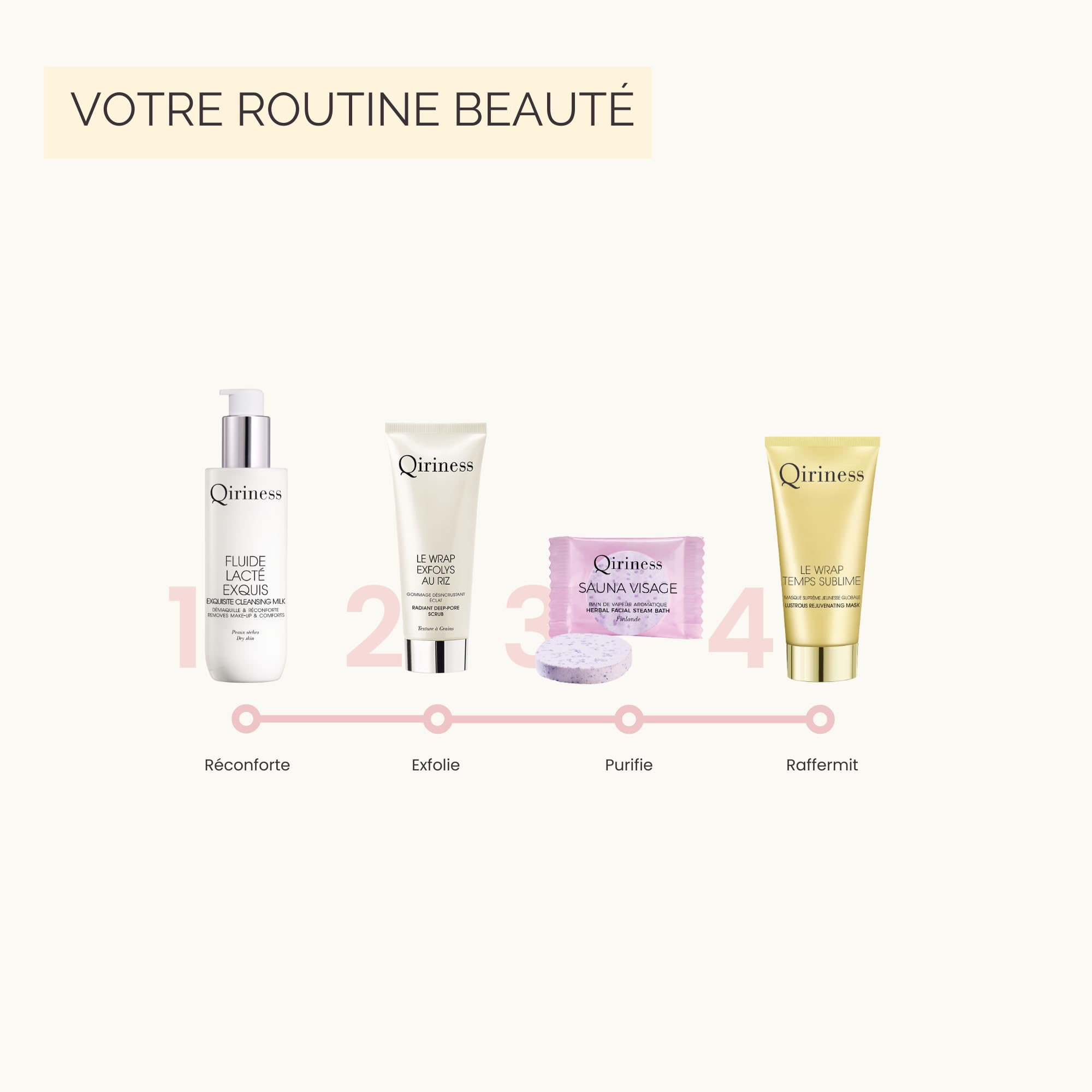 Qiriness - Masque Anti-âge Wrap Temps Sublime - Vitamine C Acide Hyaluronique Rétinol Peptides Rose Bulgare Ginseng - Pour le Visage et le Cou - Peaux Sensibles - Doré Or - 50 ml