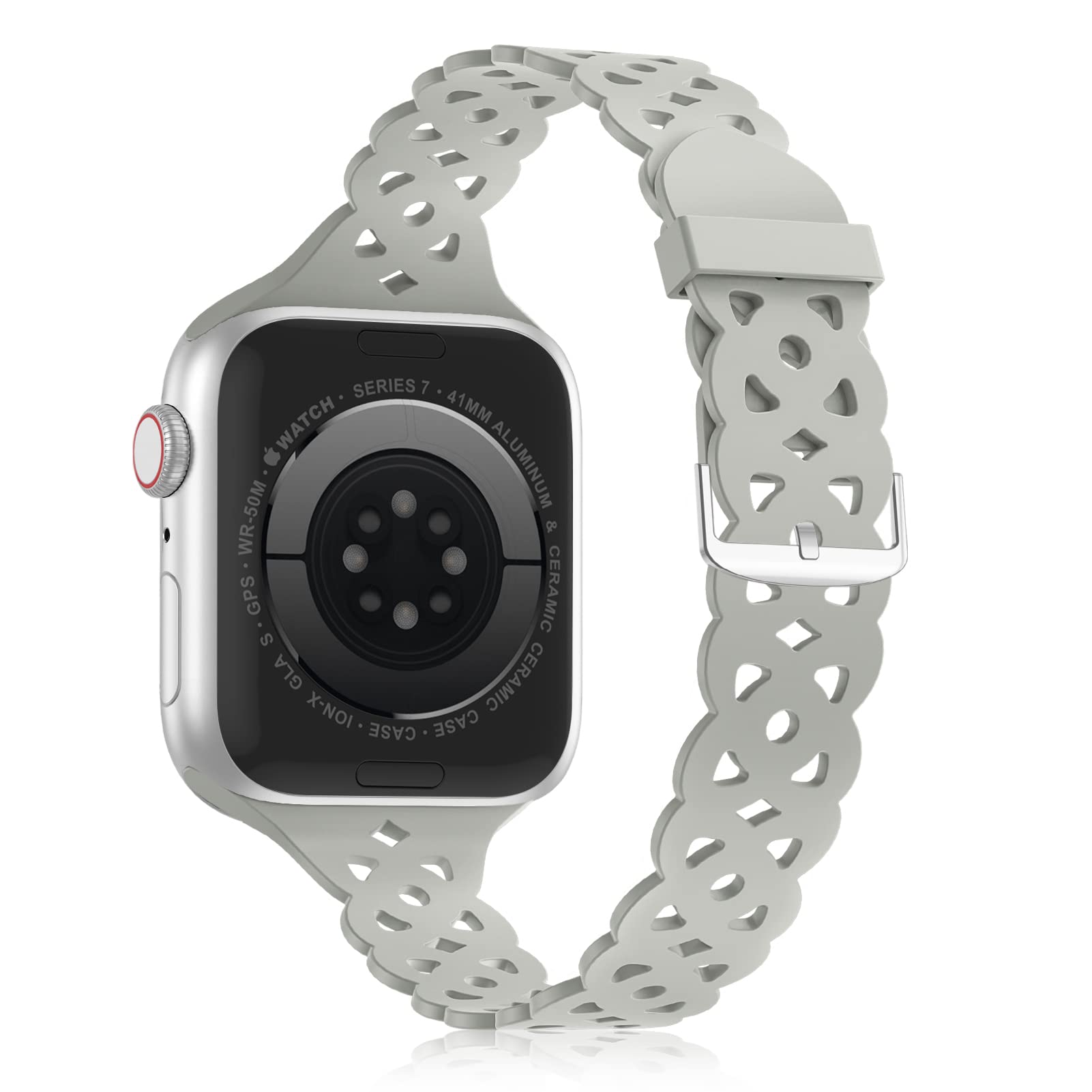 Seizehe Slim Lace Silicone Bands Compatible With Apple Watch Band 38mm 40mm 41mm 42mm 44mm 45mm 49mm, Women Hollowed-Out Breathable Replacement Strap for iWatch Ultra SE Series8/7/6/5/4/3/2/1 Bands