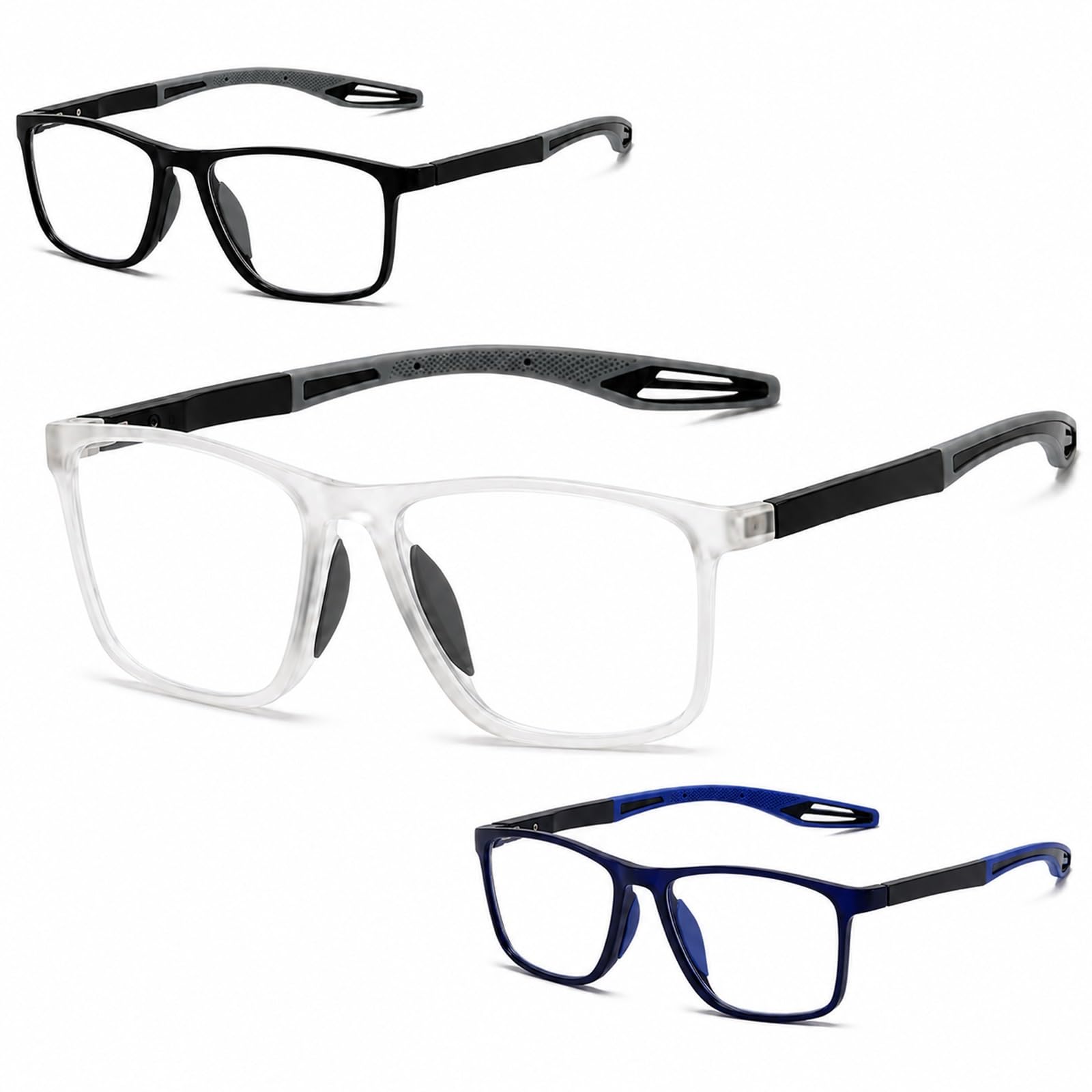 Generisch 3er-Pack Gleitsichtbrille Damen Herren Selbsttönend, Progressive Multifokus Lesebrille, Blaulichtfilter, TR90 Sport Rahmen