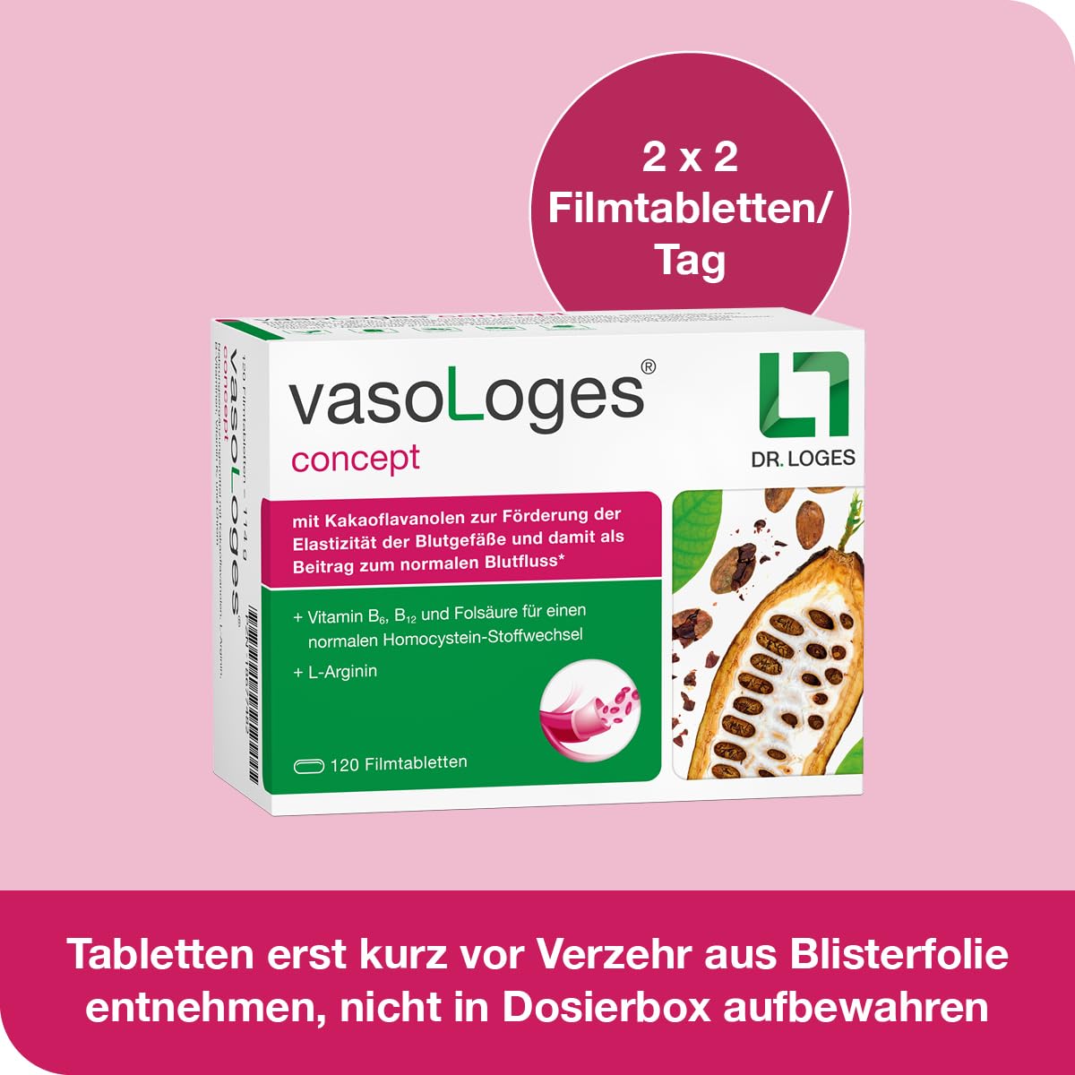 vasoLoges® concept - 120 Tabletten – mit Kakaoflavanolen zur Förderung der Elastizität der Blutgefäße und damit als Beitrag zum normalen Blutfluss*