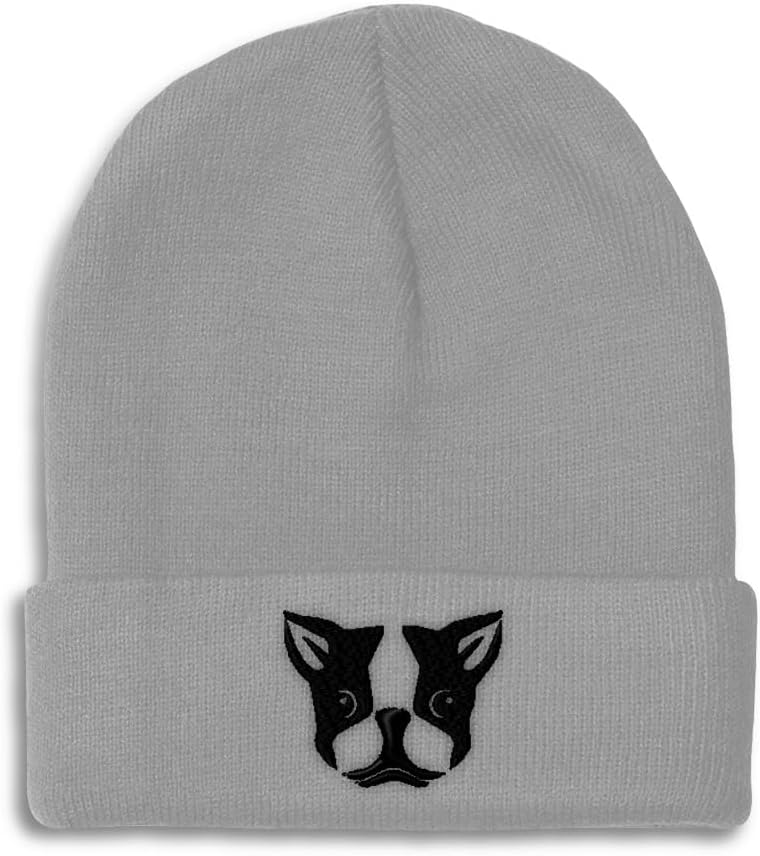 Speedy Pros Beanies for Men Boston Terrier Silly Face Embroidery Skull Cap Winter Hats for Women Acrylic One Size