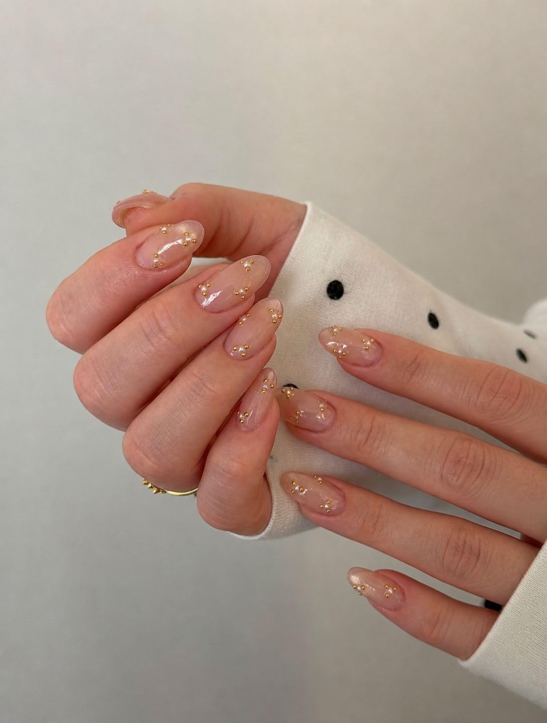 TheBlingNails | Premium Handmade Luxury Gel Nails, Neutral Nude Jelly Almond Nail with Gold Stud Accents | Elegant Minimalist Stick -On Nail Kit for Women & Girls| Reusable Nails| Lightweight & Long Lasting| High Glossy Finish| Salon-Style Nails at Home| Crafted in our BlingNails Studio for salon quality results.-image-8