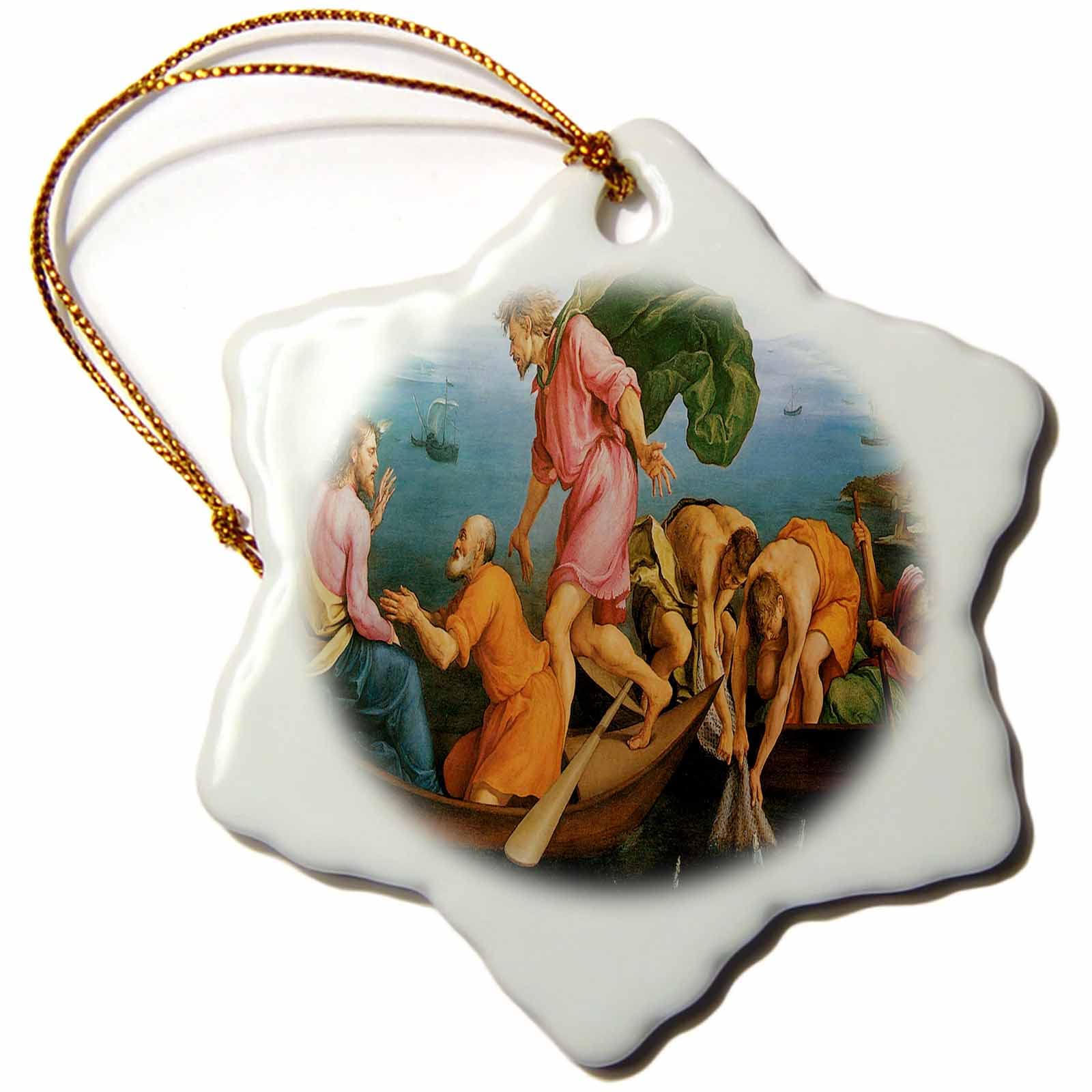 3 inch Snowflake Porcelain Ornament - The Miraculous Draught of Fishes by Jacopo Bassano BLN Christian and Biblical Fine Art Collection