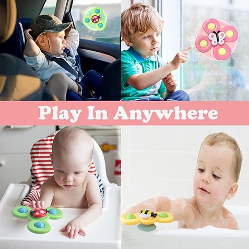 Miniatura 6 de Hundredmore Juguete giratorio de 3 piezas con ventosa para bebés de 12 a 18 meses, juguetes de baño para niños pequeños de 1 a 3 años, juguetes