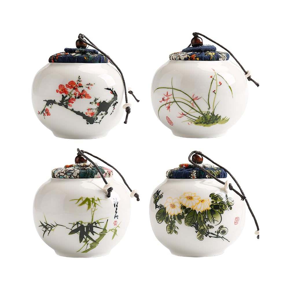 Barattoli in Ceramica Dipinta a Mano da 250 ml con Coperchio Barattoli ermetici in Ceramica per tè, caffè e Zucchero Barattoli da Cucina in Porcellana Vintage
