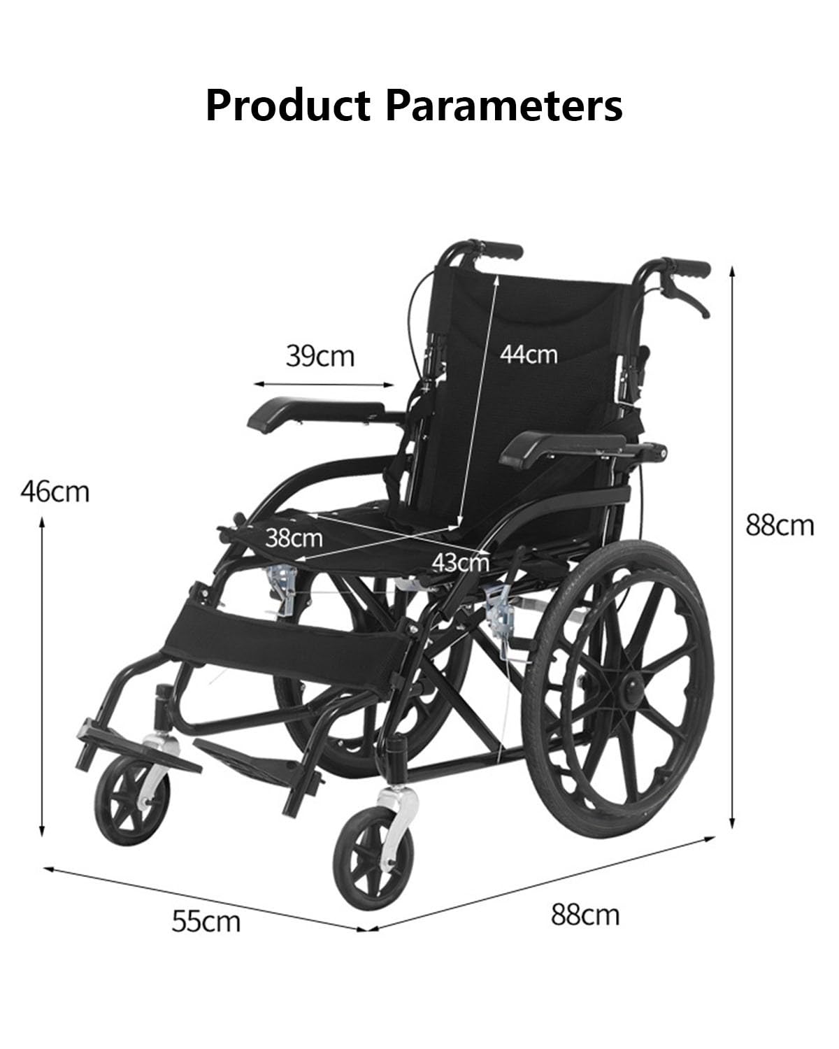 Silla De Ruedas Autopropulsable para Adultos,Silla De Ruedas Plegable Ligera Autopropulsable,Silla De Ruedas Plegable De Aluminio,con Frenos,Ligera,Ancho 46 Cm,Fácil Plegado c