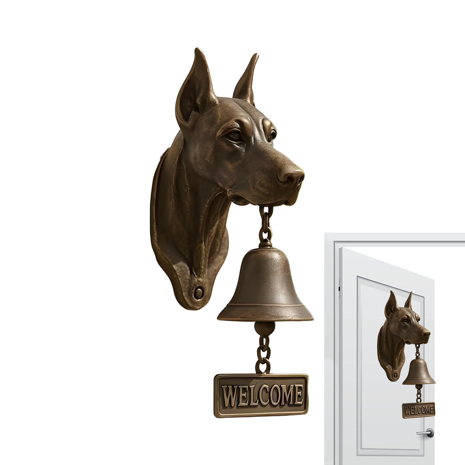 Dinner Bell Outdoor, Dog Head Shape Welcome Doorbell, Vintage Farmhouse Style Bell for Front Door, Garden Sheds, Cottages, Retreats, Apartments, Weddings, and Venues