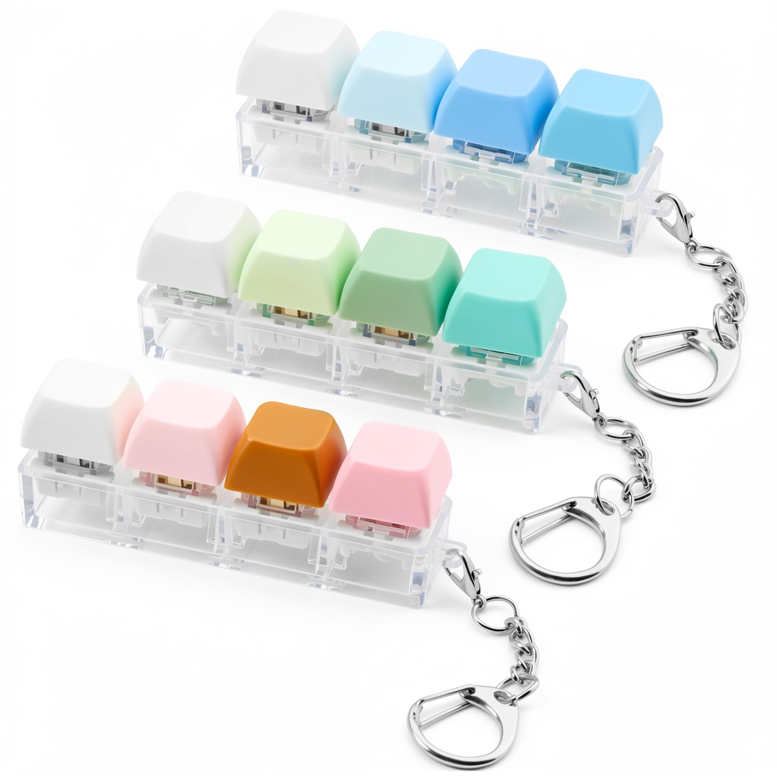 Matwsec 3 Pcs Keyboard Fidget Keychain 4-Key Creamy Keyboard Fidget Toy