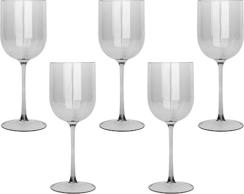 Miniatura 6 de Juego de 25 copas de vino de plástico gris ahumado, elegantes copas de vino de plástico duro en tallo de 12 onzas