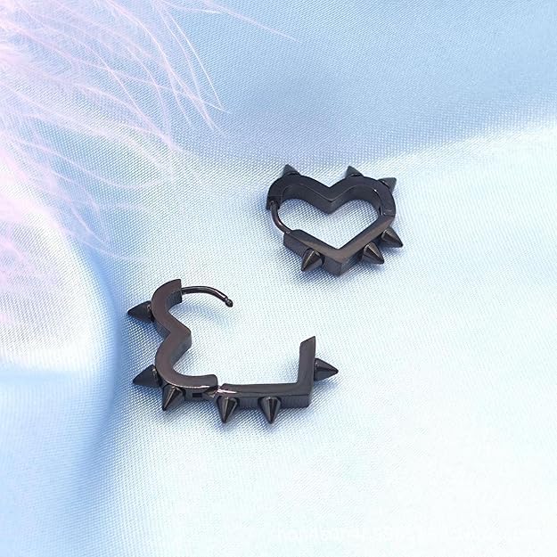 Spike Earrings for Woman, Heart Punk Hoop Earrings, Y2k Emo Accessories Gothic Earrings Jewelry, Gothic Grunge Earrings New Year Christmas Jewelry Gifts for Women Men - Image 3