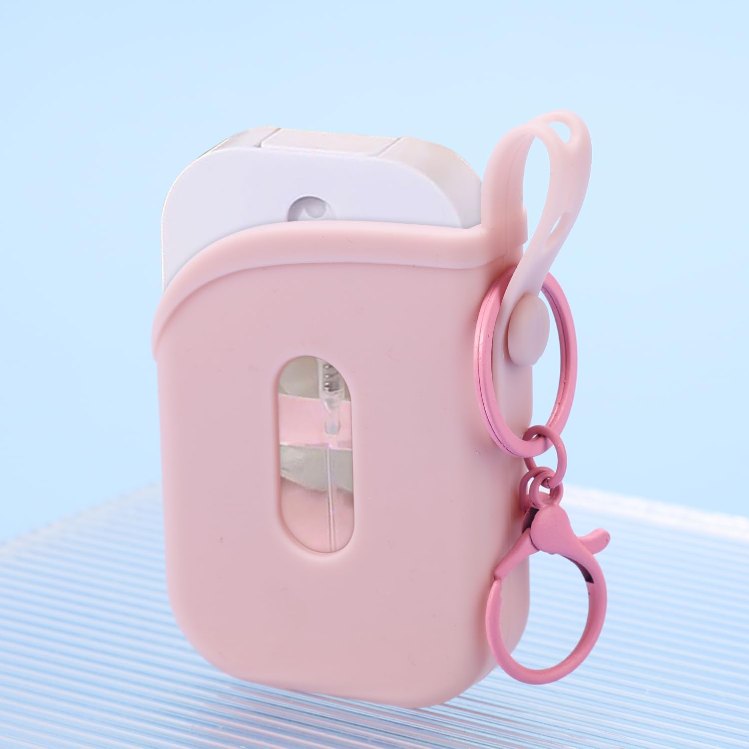 Silicone Case for Touchland Hand Sanitizer Spray 1 fl oz, Protective Cover with Keychain for Hand Sanitizer Accessory Travel-Friendly (Pink)