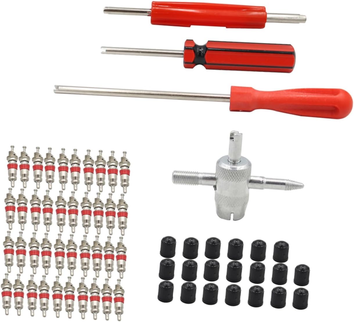 ULTECHNOVO 40-Piece Tire Valve Core Replacement Kit Single Head Removal Tool Dual Head Valve Installer for Cars ATVs Trucks and Motorcycles